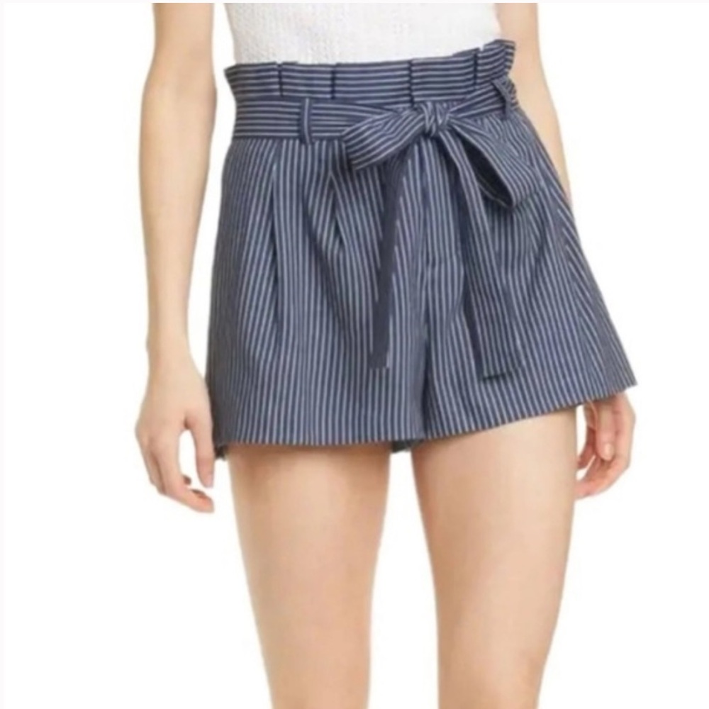 Alice + Olivia Navy and White Pinstripe High-Waist Tie Shorts